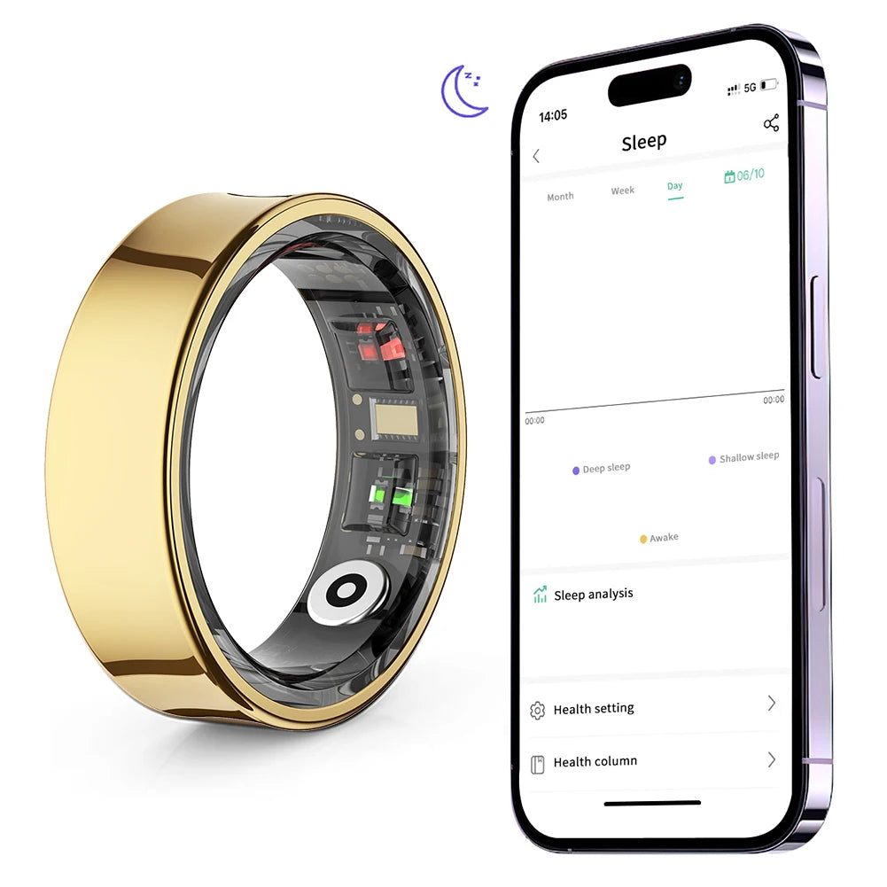 R09 Smart Ring Waterproof Fitness Tracker Heart Rate Blood Oxygen Sleep Monitoring with Charging Case for Xiaomi Samsung Phone