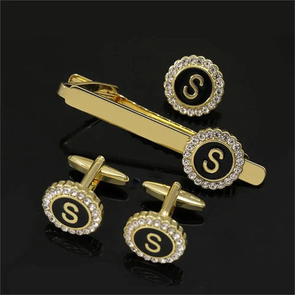 Elegant Initial Cufflinks & Tie Clip Set - Men's Jewelry
