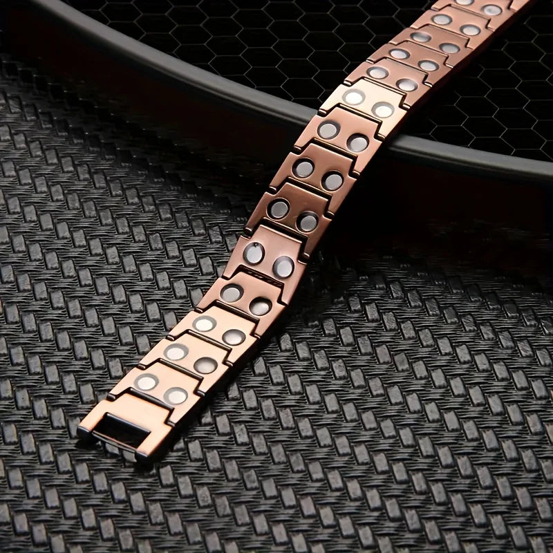 Pulseira magnética de cobre ajustável para homens e mulheres – presente de joia de terapia hipoalergênica com ferramenta de dimensionamento, detalhes pretos modernos