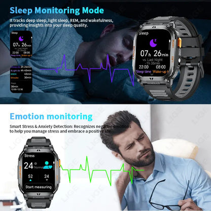 2025 New GPS Tracker Smart Watch Men LED Flashlight 1.96'' HD Screen Compass Watches Bluetooth Call Waterproof Sports Smartwatch