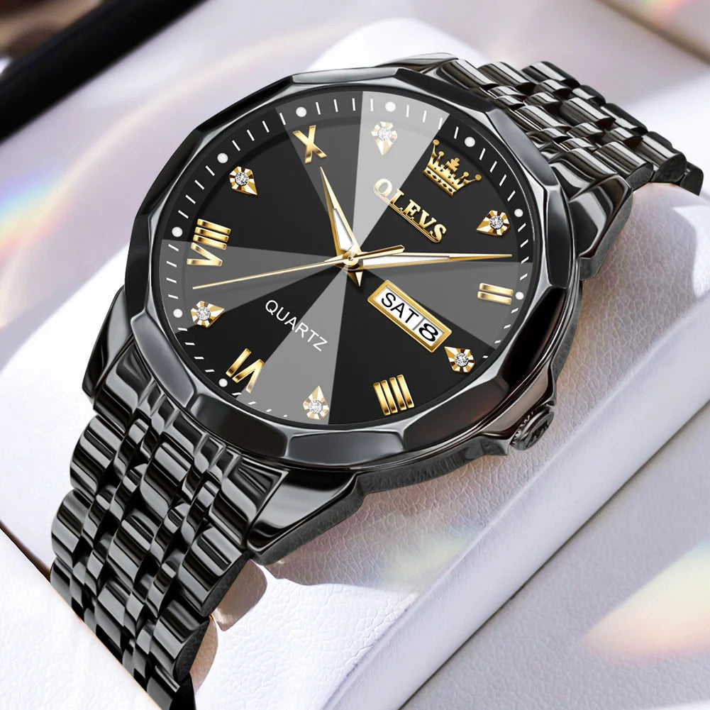 OLEVS Men's Luxury Quartz Waterproof Gold Watch
