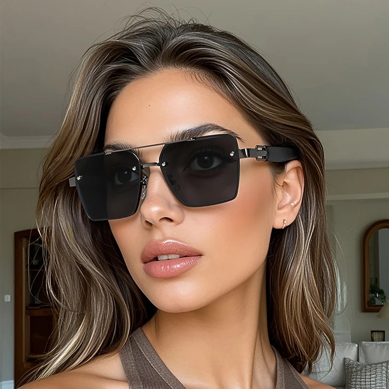Juncture moda duplo feixe óculos de sol feminino piloto óculos de sol grande quadro gradiente senhora festa presentes do feriado óculos de sol para mulher