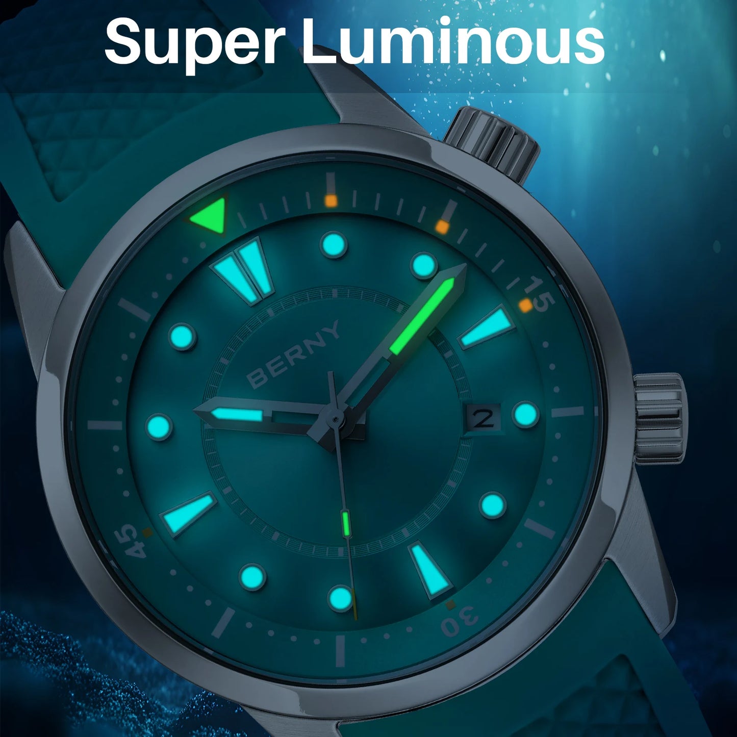 BERNY 20ATM Relógio de mergulho automático para homens AR revestido safira pulseira de silicone relógio de pulso esportivo de alta qualidade relógio de pulso mergulhador masculino