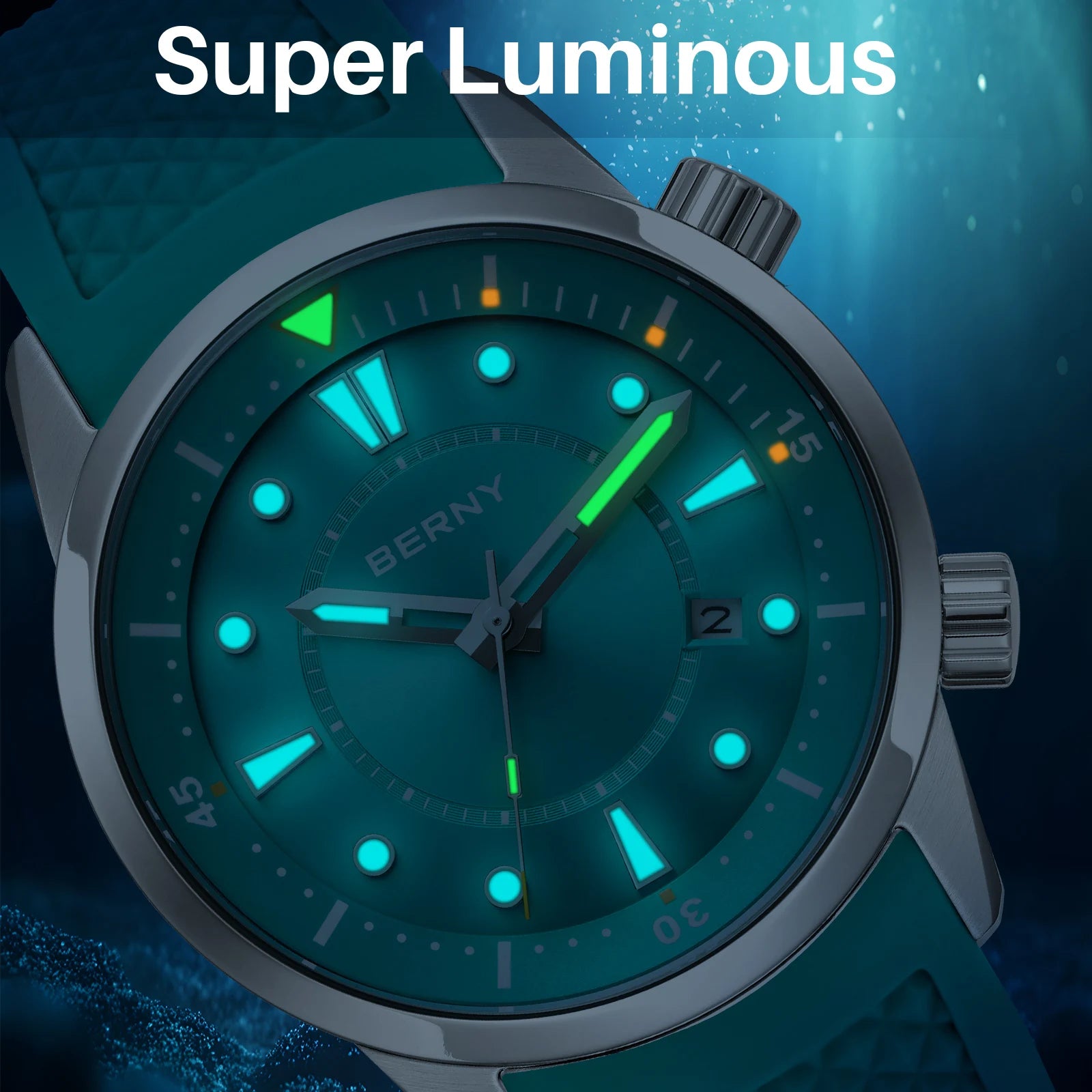 BERNY 20ATM Relógio de mergulho automático para homens AR revestido safira pulseira de silicone relógio de pulso esportivo de alta qualidade relógio de pulso mergulhador masculino