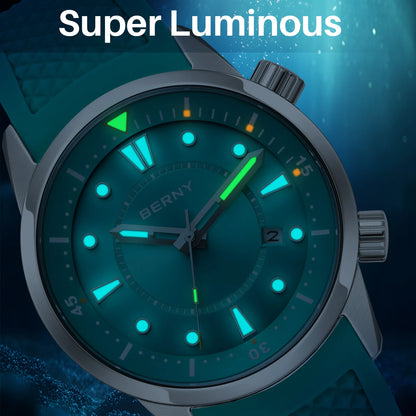 BERNY 20ATM Relógio de mergulho automático para homens AR revestido safira pulseira de silicone relógio de pulso esportivo de alta qualidade relógio de pulso mergulhador masculino