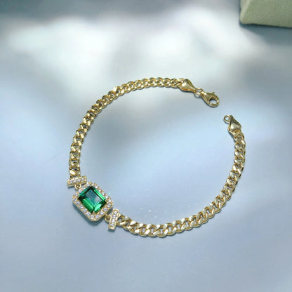 Luxury 100% Real 18k Gold  Women's Vintage Emerald Diamond Bracelet Square Moissanite Bracelet