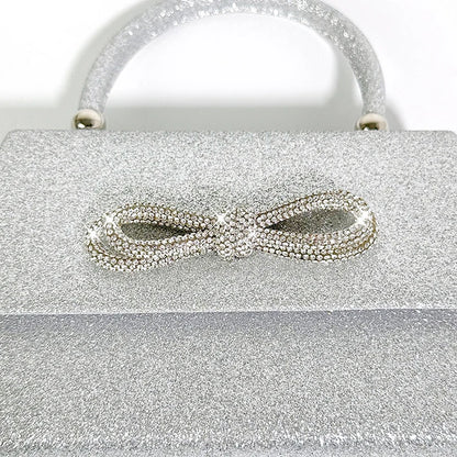 Elegante bolsa de embreagem de lantejoulas para mulheres, couro PU, bolsa de noite, diamante padrão Bownot, bolsa de casamento, alça superior, moda, senhora