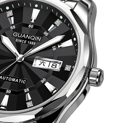 Relógio masculino mecânico luminoso de aço de tungstênio, à prova d'água, moda empresarial, calendário duplo, safira, movimento japonês