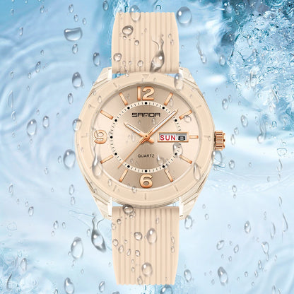 SANDA Relógio de quartzo para mulheres à prova d'água data automática semana elegante relógio de pulso feminino de luxo à prova d'água analógico relógios femininos