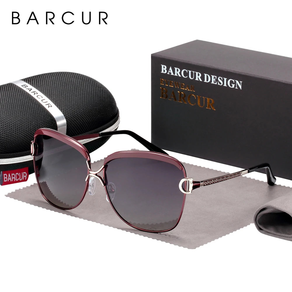 BARCUR Polarized Ladies Sunglasses Women Gradient Lens Round Sun Glasses Square Luxury Brand Oculos Lunette De Soleil Femme