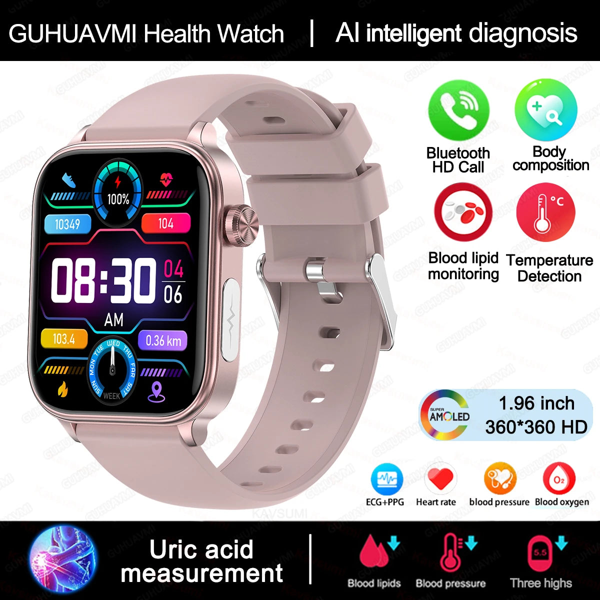 Elegant ECG+PPG Women's Smartwatch with Health Tracking