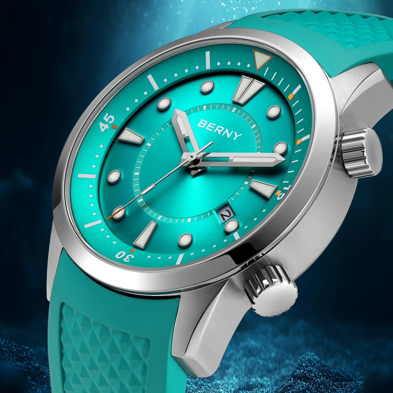 BERNY 20ATM Relógio de mergulho automático para homens AR revestido safira pulseira de silicone relógio de pulso esportivo de alta qualidade relógio de pulso mergulhador masculino