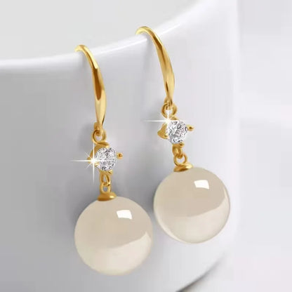 Luxurious Green Jade Pearl Earrings in 18k Gold & Silver
