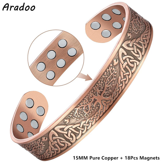 ARADOO Copper Magnetic Bracelets for Men Women with Neodymium Magnets Tree of Life Pure Copper Cuff Bangle Jewelry Gift