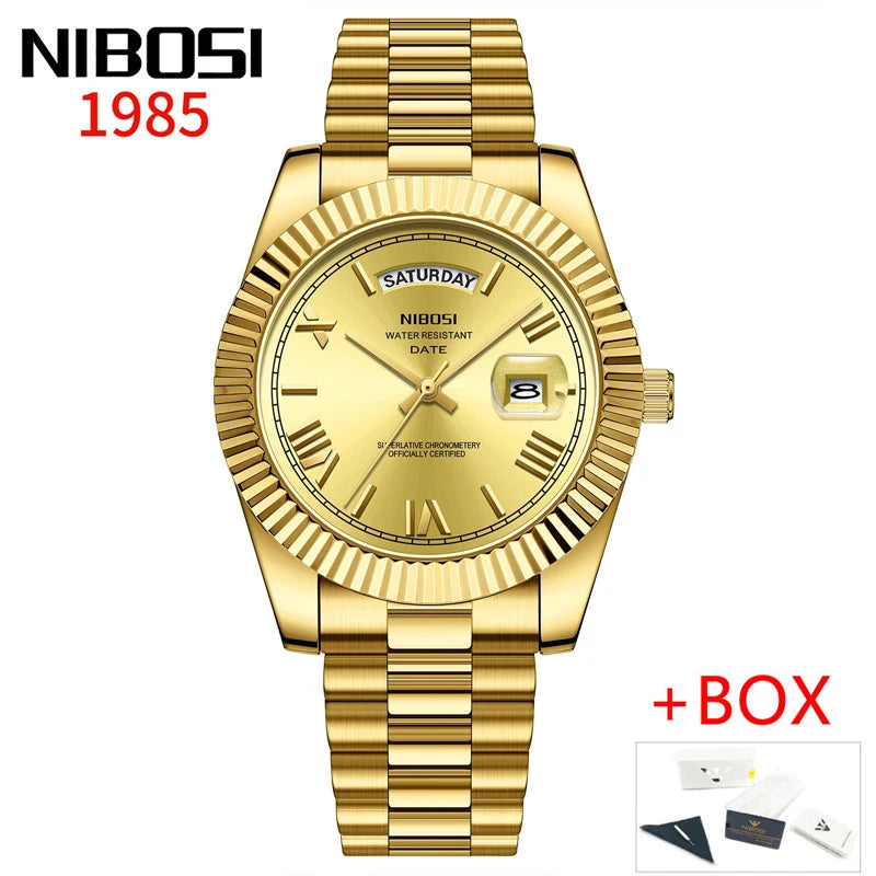 Luxury Red Gold Quartz Watch for Men - Nibosi