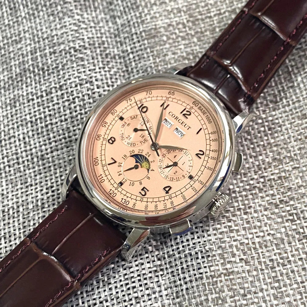 Relógio automático para homem multiificação data dia mês ano 316l relógio mecânico masculino caso polido indicador dia/noite 42mm