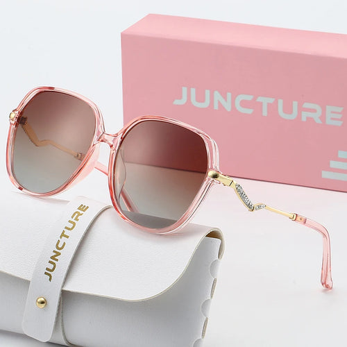 Juncture polarizado feminino óculos de sol nova moda redonda óculos de sol senhora gradiente festa presentes do feriado óculos de sol para mulher