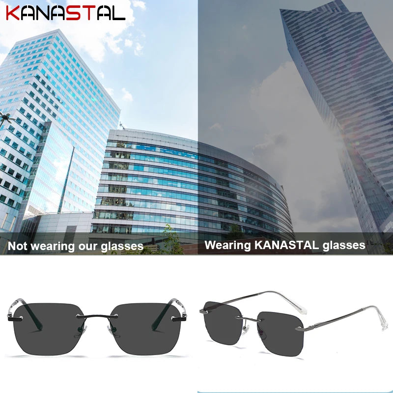 Homens sem aro polarizado óculos de sol feminino uv400 óculos de sol puro titânio quadro óculos de condução anti brilho sombra eyewear