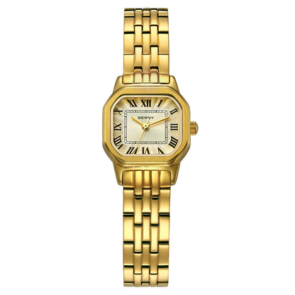 BERNY Golden Watches for Women Luxury Fashion Elegant Square Ladies Dress Quartz Watch S/S Small Dial Casual Girls Wristwatch