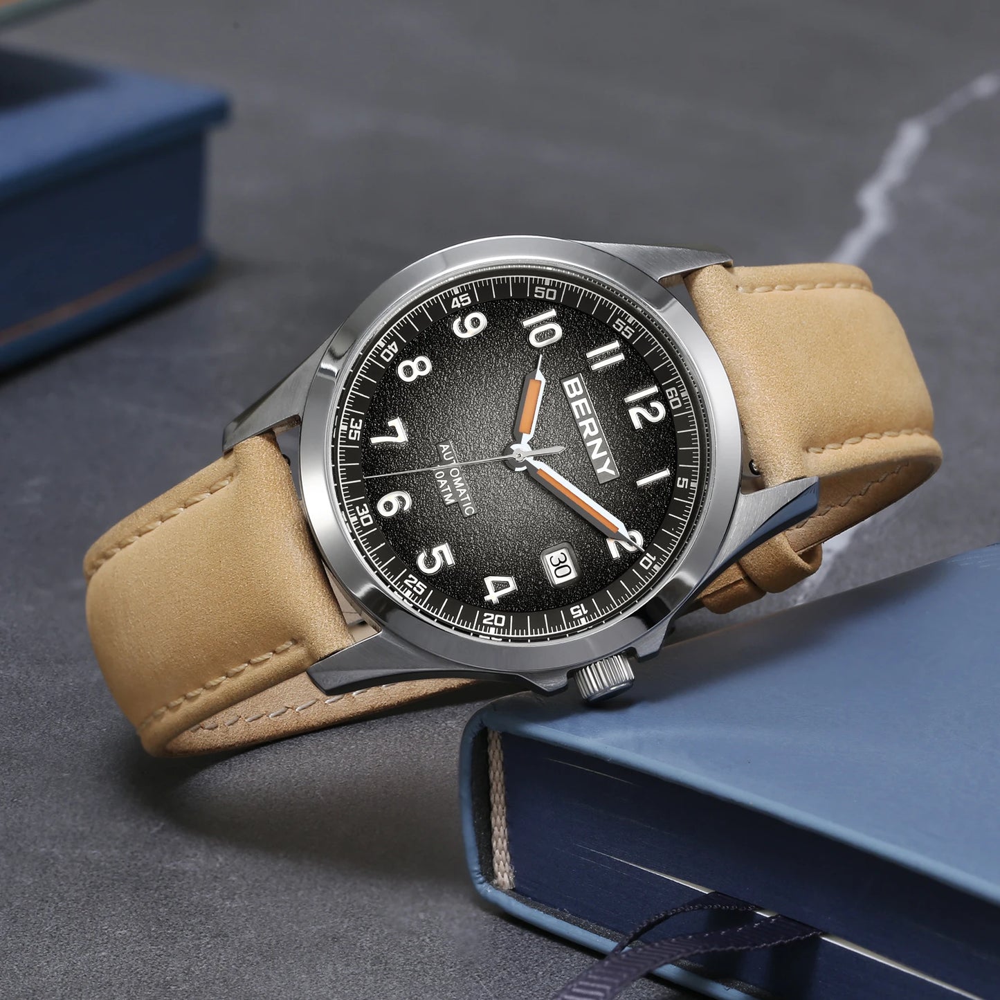 Berny mostrador fosco relógio automático masculino luminoso mecânico gaivota st2130 relógio de pulso safira luxo masculino 10atm à prova dwaterproof água