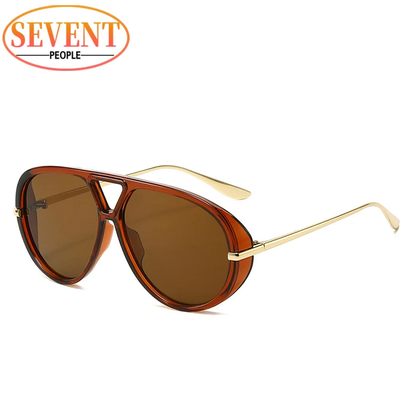 Oversized Oval Punk Pilot Sunglasses Women Big 2025 Luxury Brand Vintage Metal Frame Sun Glasses for Ladies UV400 Shield Eyewear