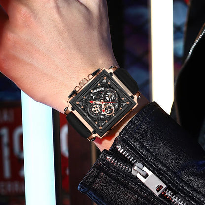 Crrju relógio de pulso cronógrafo esportivo masculino, pulseira de silicone do exército, cronómetro quadrado de quartzo, relógio masculino