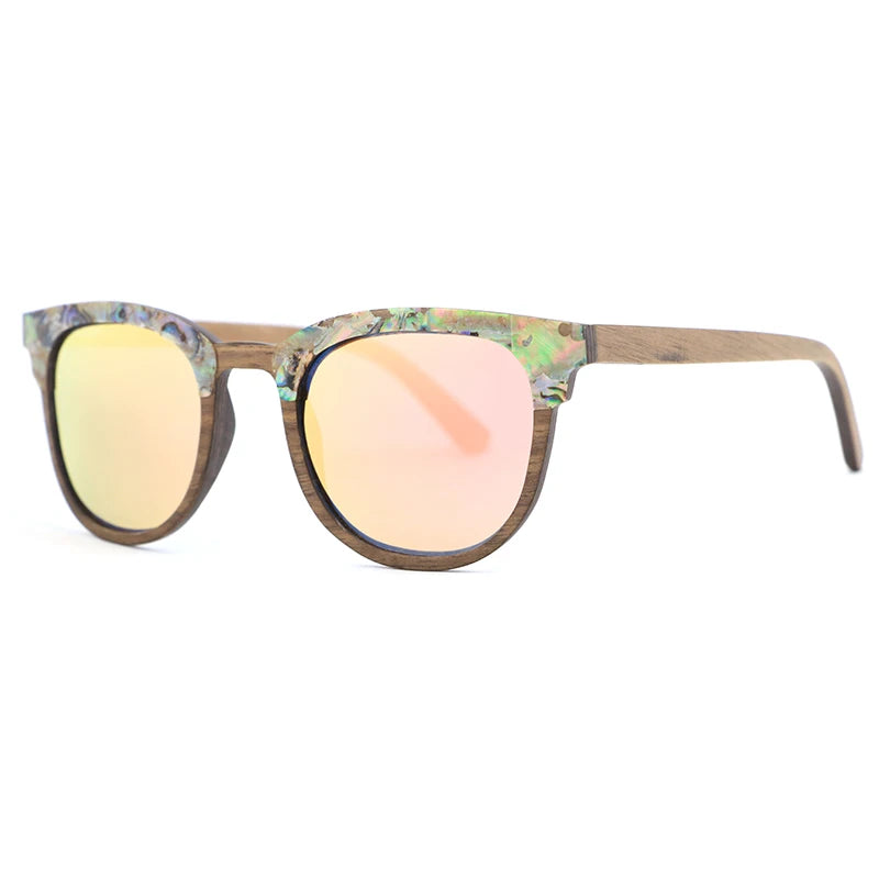 Óculos de sol Abalone Seashell Wood para homens e mulheres, óculos de luxo, lentes polarizadas Ice Blue, moda, amantes, melhor presente