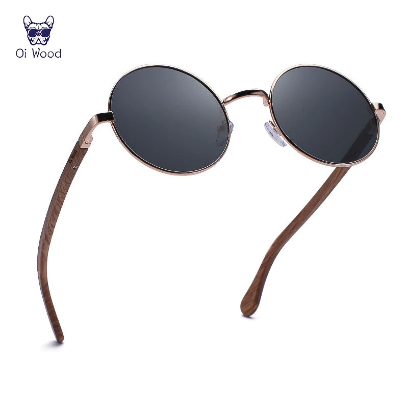 Oi Wood Retro Round Wood Sunglasses For Men Women Wooden Sun Glasses Polarized Blue Mirror Eyewear Fashion Driving Goggle 8024