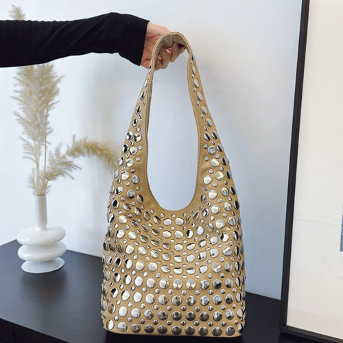 Bolsa de ombro cravejada feminina y2k 90s estilo punk meninas axilas bolsa de embreagem macio couro do plutônio senhora hobo bolsa balde