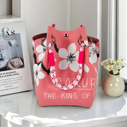 2025 nova bolsa feminina retrô de malha floral, com alça de ombro tecida ajustável e fivela de anel de metal