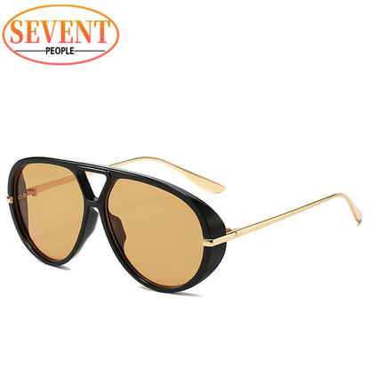 Oversized Oval Punk Pilot Sunglasses Women Big 2025 Luxury Brand Vintage Metal Frame Sun Glasses for Ladies UV400 Shield Eyewear