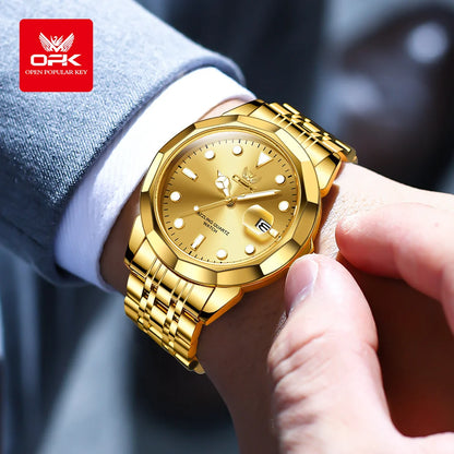 OPK Marca Relógios Masculinos De Ouro Sólido Pulseira De Aço Inoxidável À Prova D 'Água Moda Casual Relógio 8170