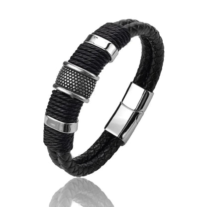 Luxury Vintage Multilayer Brown Leather Stainless Steel  Men Bracelet Bead Bracelet Jewelry Male Wrist Bangle Christmas Gifts