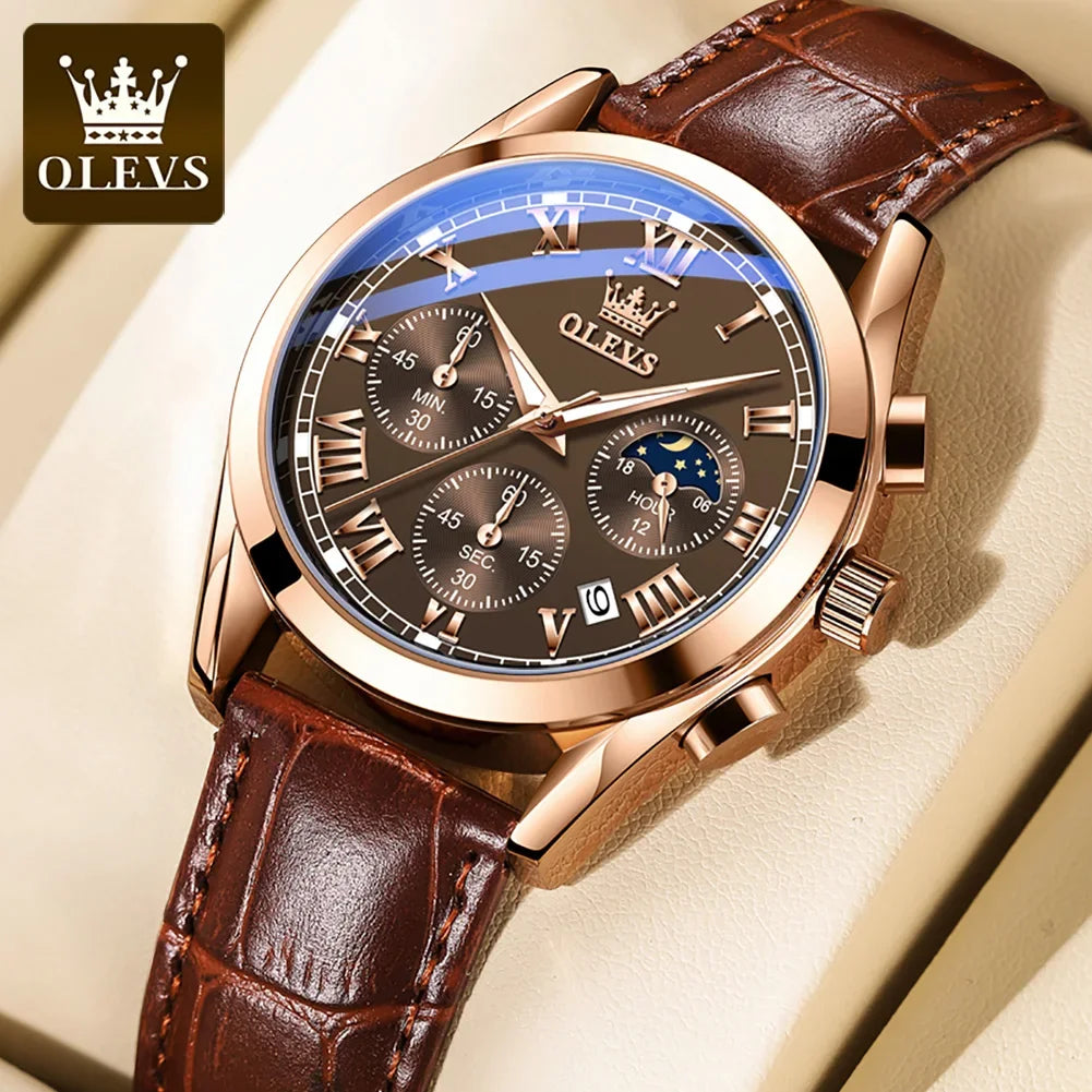 OLEVS 2871 Man Watch Chronograph Waterproof Moon Phase Multifunction Men's Wristwatch Luxury Quartz Watch Men
