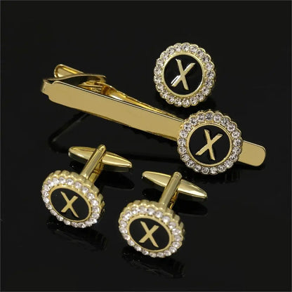 Elegant Initial Cufflinks & Tie Clip Set - Men's Jewelry
