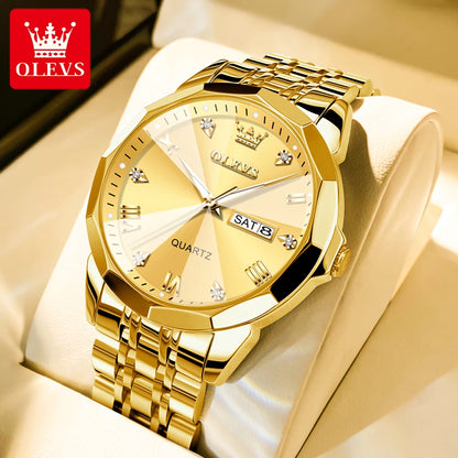 Olevs novo relógio para homem original quartzo à prova dwaterproof água relógio de pulso masculino ouro pulseira de aço inoxidável high-end luxo homem relógio