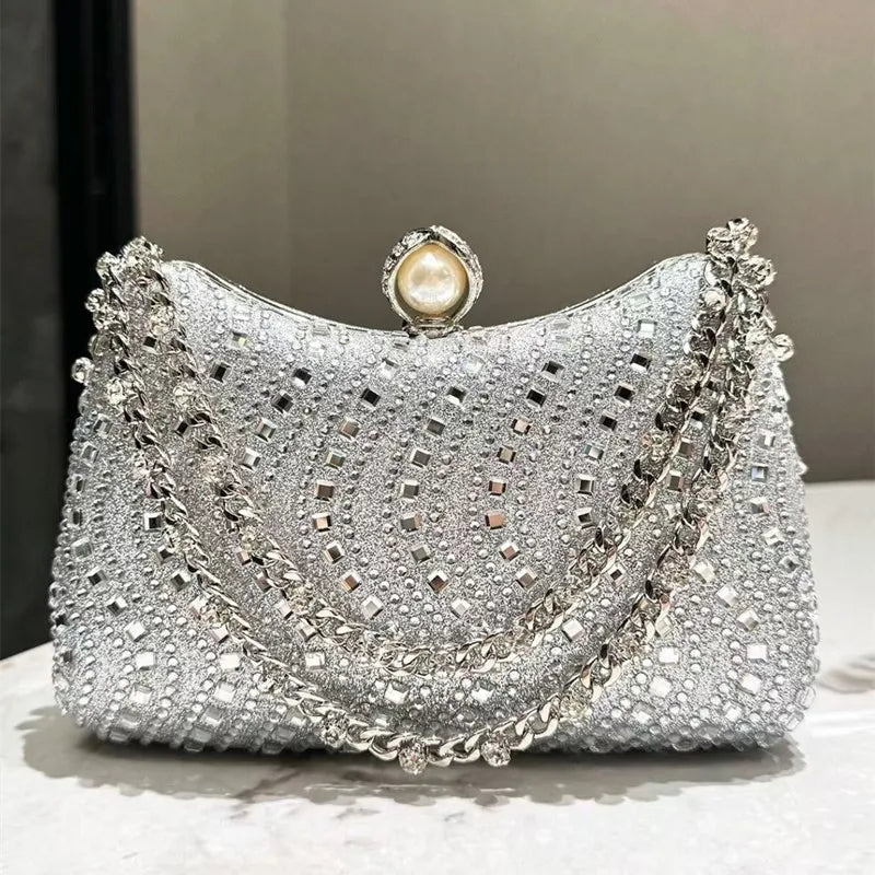 Fino strass diamante incrustação jantar saco de noite retro luxo ouro prata azul pequena embreagem para festa casamento feminino bolsa ombro