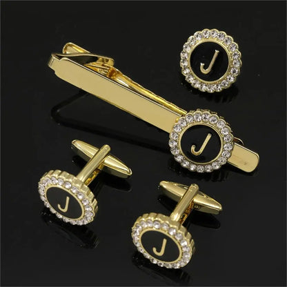 Elegant Initial Cufflinks & Tie Clip Set - Men's Jewelry