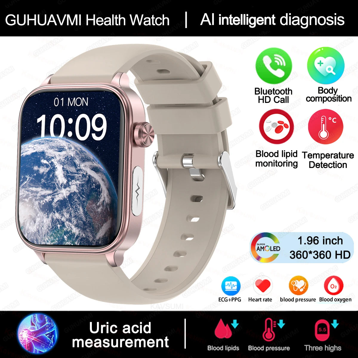 Elegant ECG+PPG Women's Smartwatch with Health Tracking