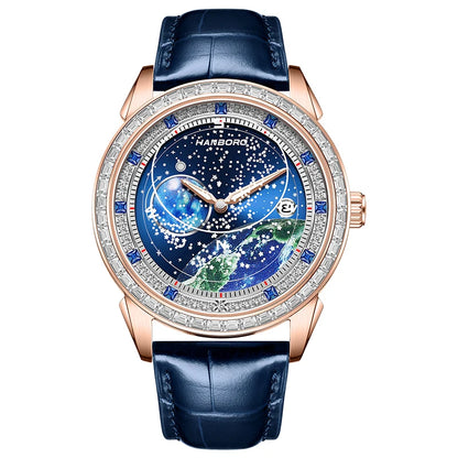 Hanboro série de exploração lunar relógio mecânico totalmente automático masculino moda estrelada luz noturna relógio à prova d'água