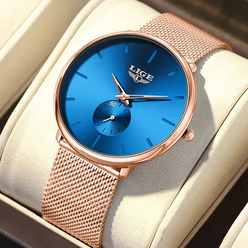 LIGE Ultra Slim Mesh Quartz Watch for Women - Elegant & Waterproof