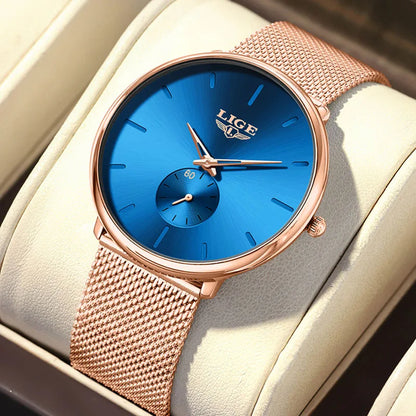 LIGE Ultra Slim Mesh Quartz Watch for Women - Elegant & Waterproof