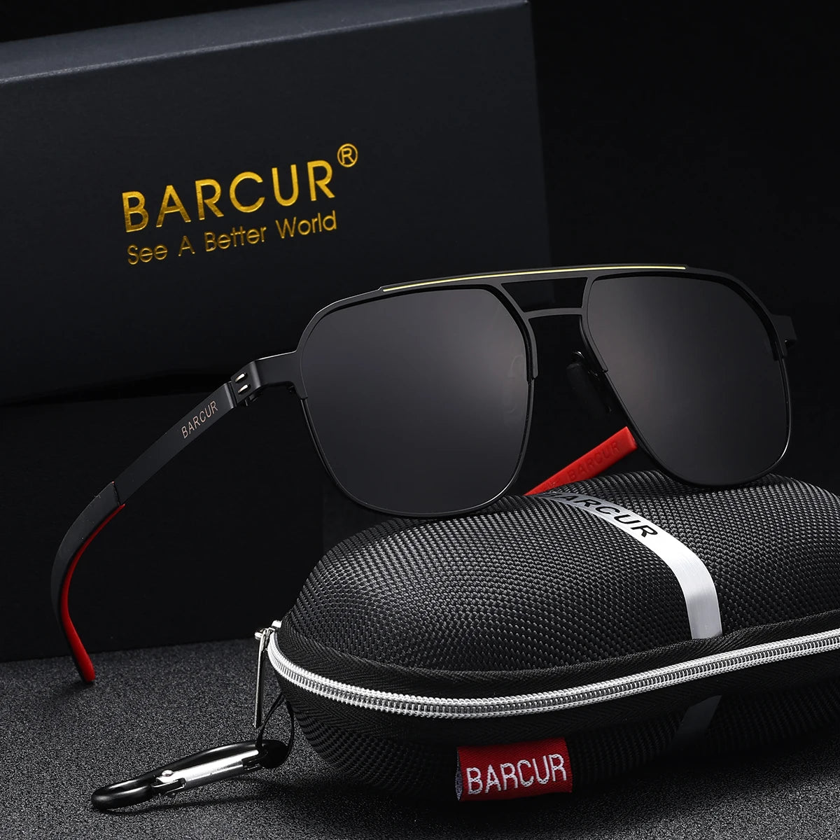 BARCUR Original Brand Designer Sunglasses for Men Polarized Fashion Square Sun Glasses Shades UV400 Eyewear Oculos Gafas De Sol