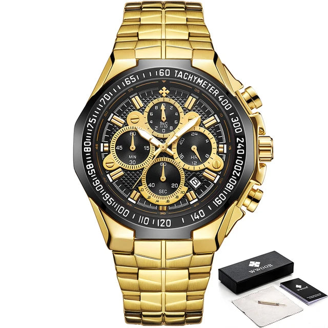 WWOOR Luxury Military Quartz Watch - Waterproof Steel Chronograph