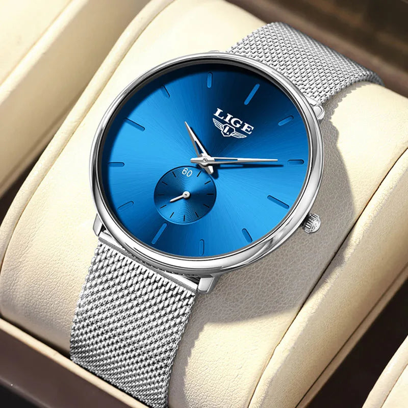 LIGE Ultra Slim Mesh Quartz Watch for Women - Elegant & Waterproof