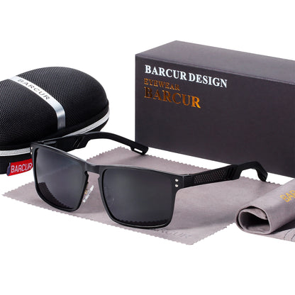 BARCUR Aluminium Magnesium Sunglasses Square Men Sunglasses Polarized Male Sun glasses Women  Sport Eyewear Oculos de sol