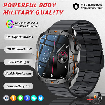 Military Grade Smartwatch 2025 - 1.96" AMOLED Waterproof