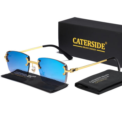 CATERSIDE Punk Rectangle Sunglasses Men Women Luxury Designer Rimless Gradient Lens Metal Sun Glasses For Men Sports 2024 UV400