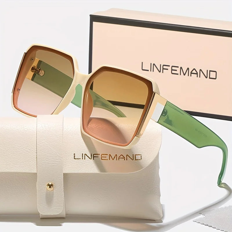 LINFEMAND Moda Grande Armação Decoração Óculos para Mulheres UV400 Conjunto de Óculos de Sol Verão Festa de Dança Presente de Férias