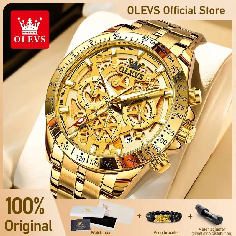 Olevs 9913 relógios masculinos originais relógios de quartzo para homens à prova dwaterproof água luminosa cronógrafo data 24 horas relógios de luxo